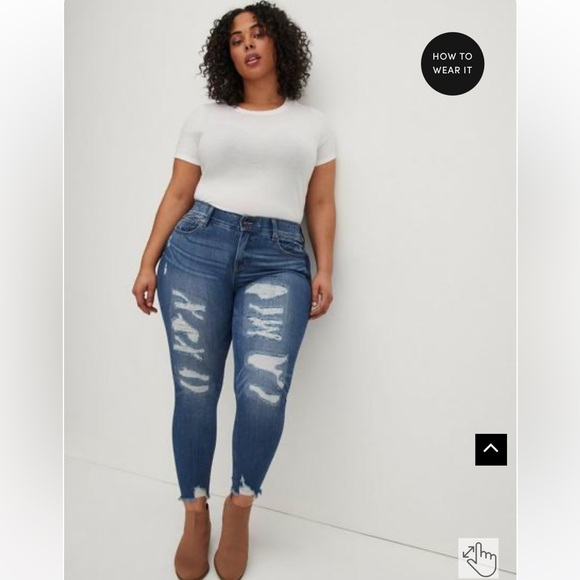 torrid Denim - Torrid Bombshell Skinny Premium Stretch High-Rise Destructed Jean Size 16R Blue